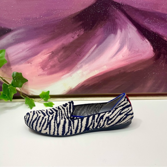 Rothy's The Almond Loafer Zebra Print Navy Blue & White Size 6 - Picture 9 of 15